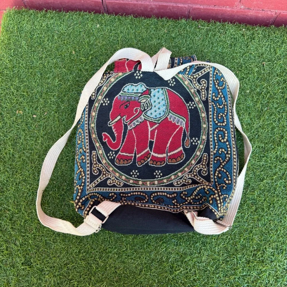 Boho‎ Elephant Indian Tapestry Backpack Woven Drawstring Bag